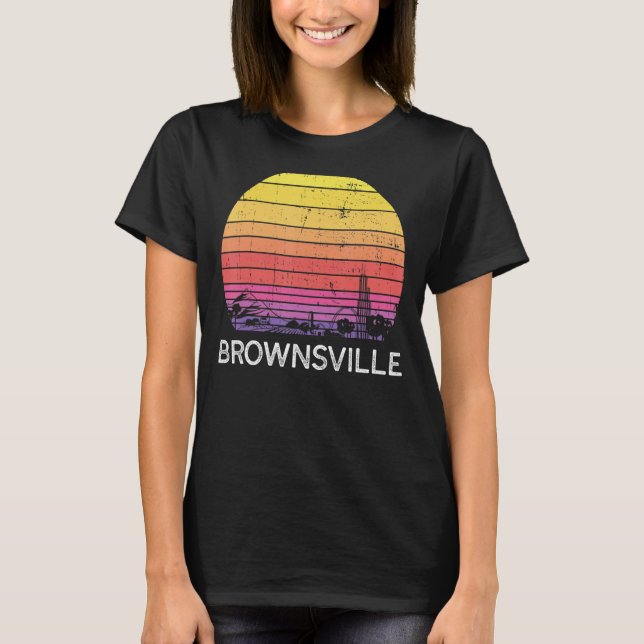 Camiseta Edificio Urbano Retro Texas Brownsville Skyline (Anverso)