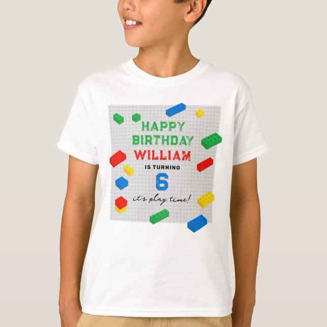 Camiseta Edificios coloridos Bloquean Niños Cumpleaños (Anverso)