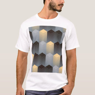Camiseta Edificios geométricos plateados, patrón abstracto.