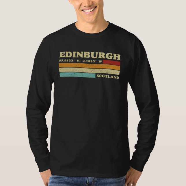 Camiseta Edinburgh Scotland City Retro Longitude Latitude (Anverso)