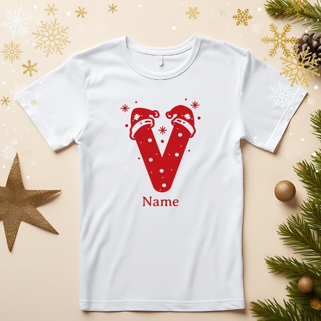 Camiseta Editable Color Christmas Monogram Custom Name (Subido por el creador)