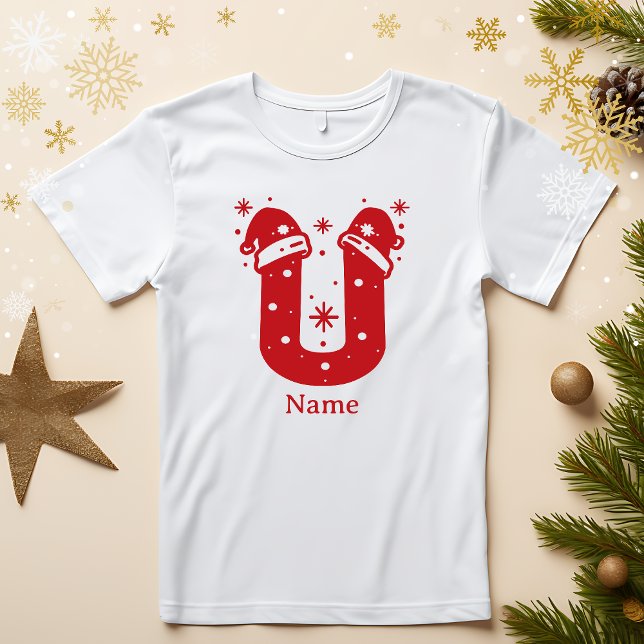 Camiseta Editable Color Christmas Monogram Custom Name (Subido por el creador)