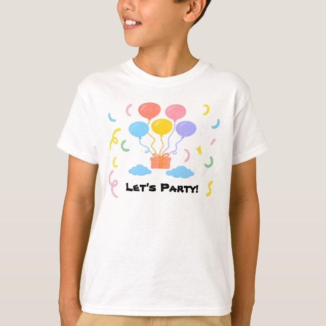 Camiseta Editable de Crayón – Fiesta de Globos par (Anverso)