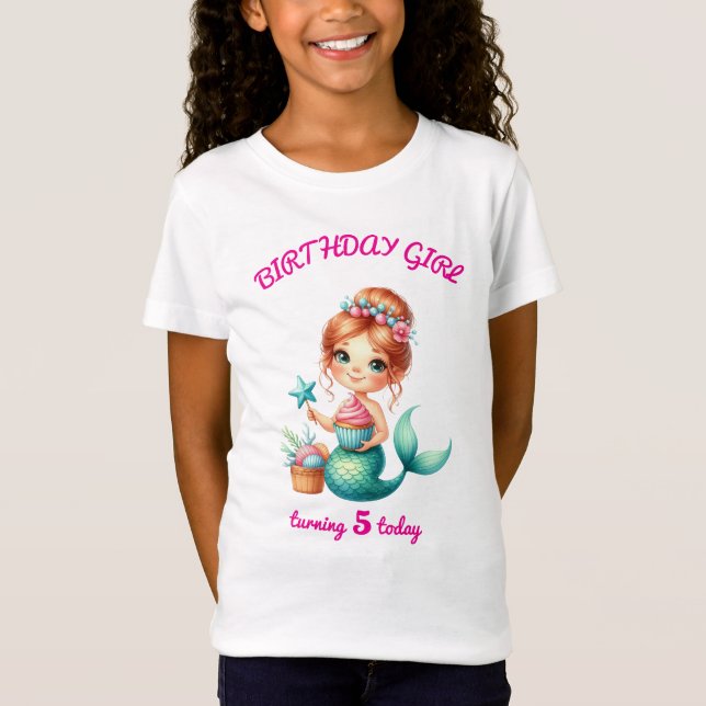 Camiseta editable de cumpleaños de Mermaid para ni (Anverso)