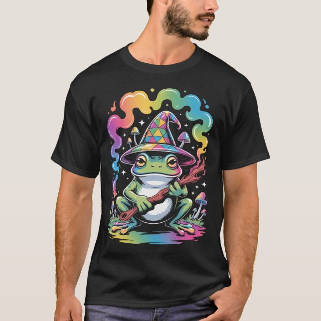 Camiseta Edm Dj Psychedelic Party Rave Frog Wizard Mushroom (Anverso)