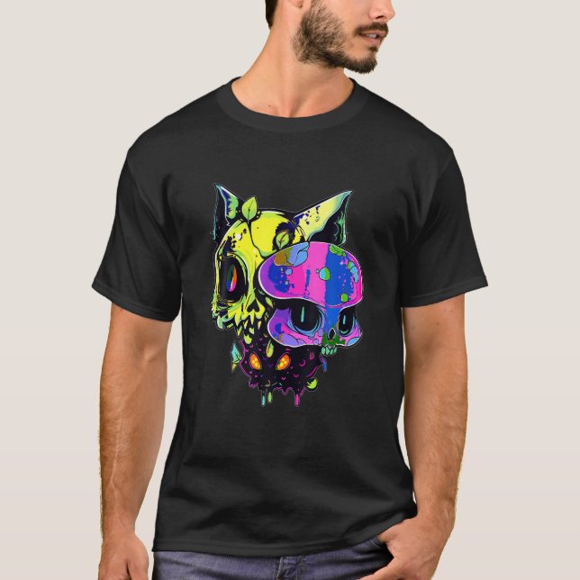 Camiseta EDM Fiesta Zombie Cat Psychedelic EDM Rave (Anverso)