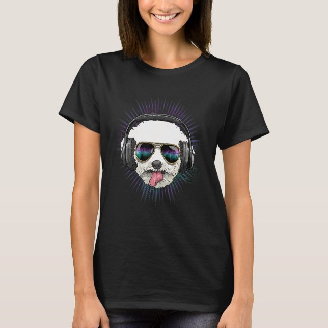 Camiseta EDM House Music DJ Bichon Frise Dog Music  Music A (Anverso)