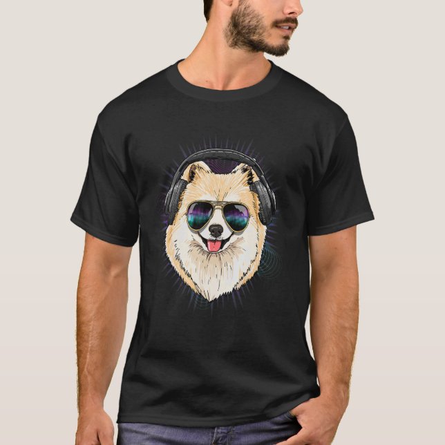 Camiseta EDM House Music DJ Pomeranian Dog Music  Music Art (Anverso)