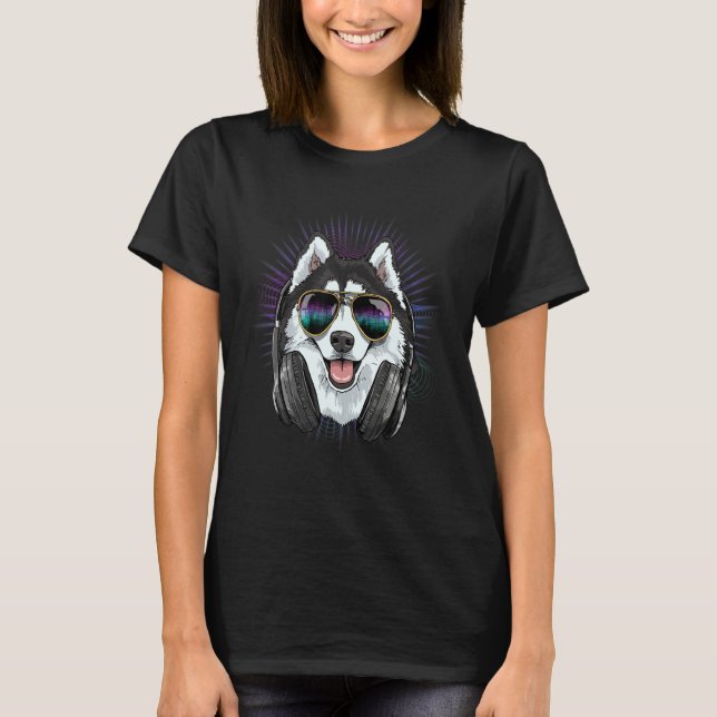 Camiseta EDM House Music DJ Siberian Husky Music  Music Art (Anverso)