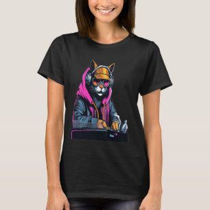 Camiseta EDM Music Festival Cyberpunk DJ Cat Rave