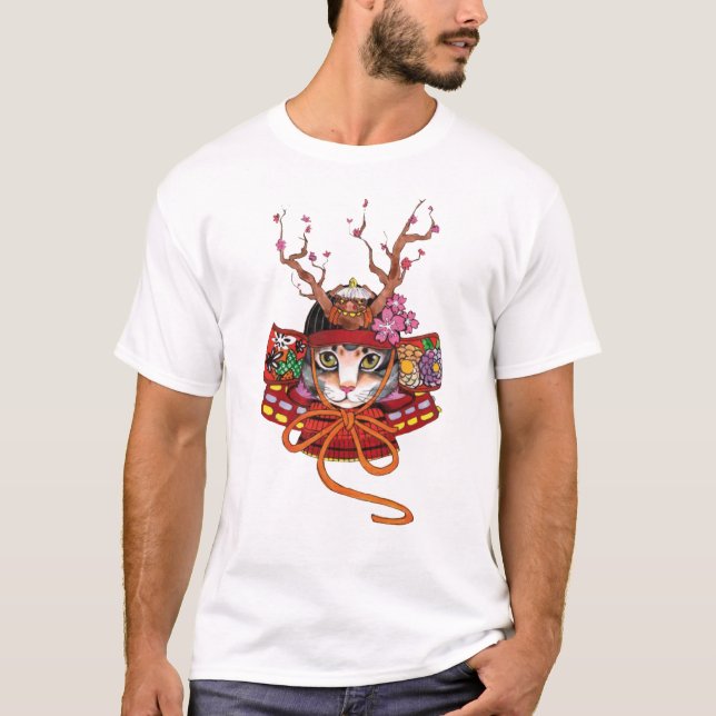Camiseta Edo japonés Samurai Neko Kitten (Anverso)