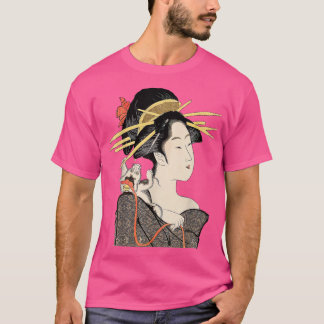 Camiseta Edo Periodo Japón, retrato de Geisha con gato