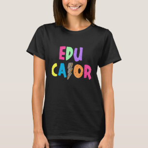 Camiseta Educador Colorful Lighting Bolt School Staff