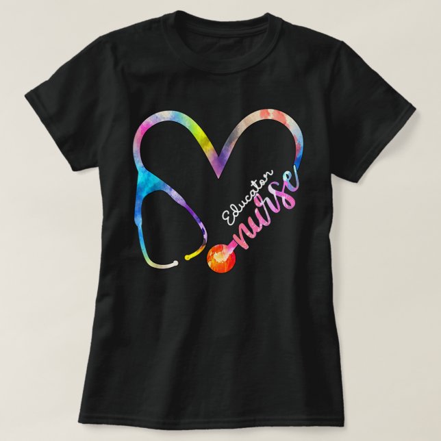 Camiseta Educador Enfermera Watercol Amor Corazón Stethosco (Diseño del anverso)