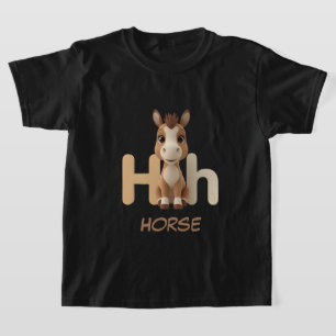 Camiseta educativa para niños con letra H y caball