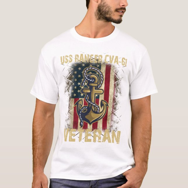 Camiseta Ee. Uss Ranger Cva-61 Veteran America Flag (Anverso)