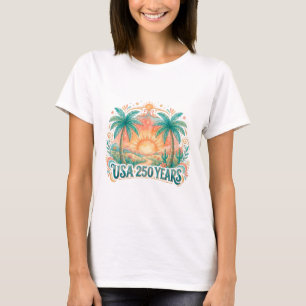 Camiseta EE. UU. 250 años palmeras patrióticas amanecer des
