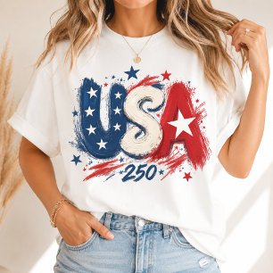 Camiseta EE. UU. 250 Pincelada Estrellas Rojo Blanco Azul
