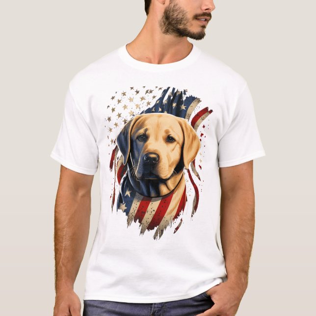 Camiseta EE.UU. 4 De Julio El Patriótico Americano Labrador (Anverso)