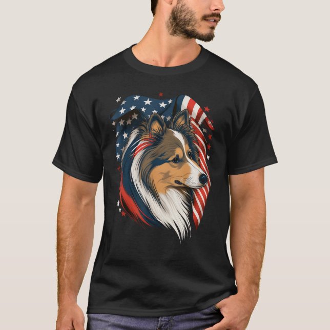 Camiseta EE.UU. 4 De Julio, Sheepdog De Shetland Patriotic  (Anverso)