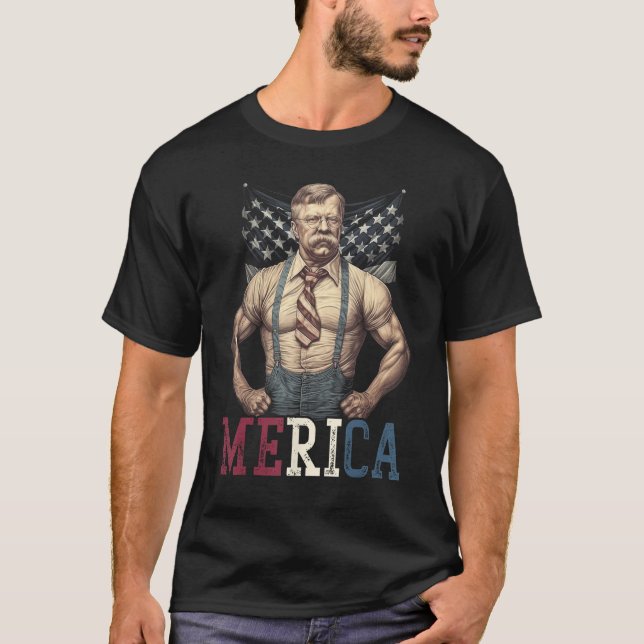 Camiseta EE.UU. 4 De Julio, Teddy Roosevelt Funny Workout M (Anverso)