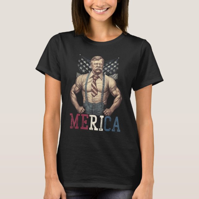 Camiseta EE.UU. 4 De Julio, Teddy Roosevelt Funny Workout M (Anverso)
