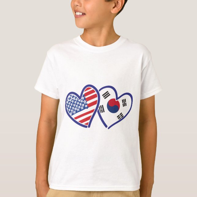 Camiseta EE.UU. Corea del Sur ama los corazones (Anverso)