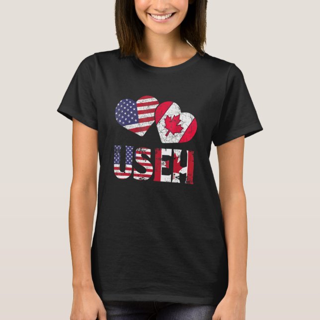 Camiseta EE. UU. Eh American Canadian Flag Canada Day Heart (Anverso)