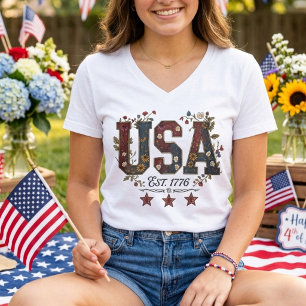 Camiseta EE. UU. Est 1776 Floral Patriótico 250 Años