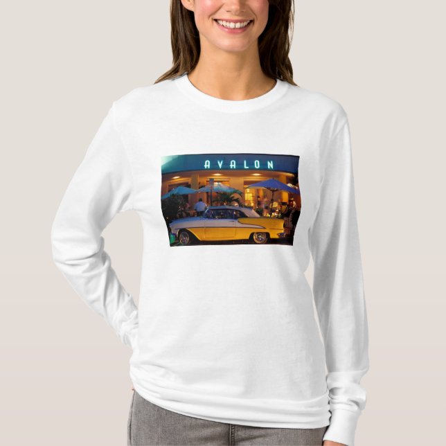 Camiseta EE. UU., FL, Miami, South Beach de noche. (Anverso)