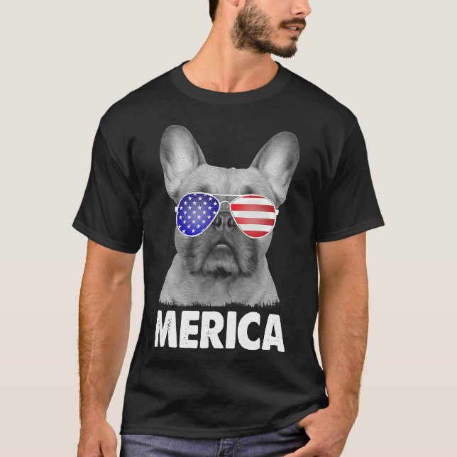 Camiseta Ee. Uu. Patriótica Merica Bulldog Francés Perro (Anverso)
