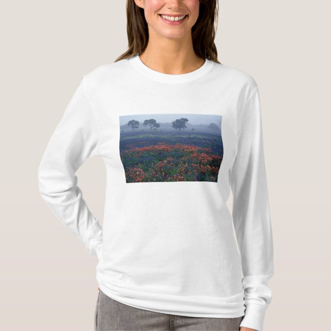 Camiseta EE. UU., Texas, cerca de Lytle Fog, robles, blue b (Anverso)