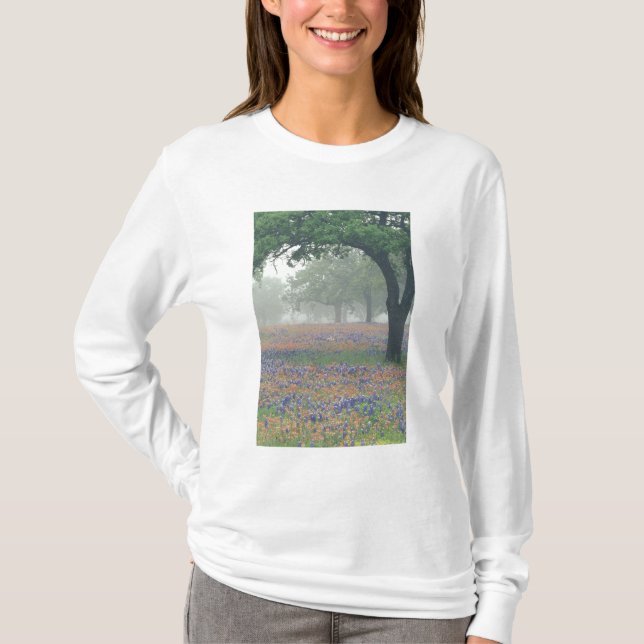 Camiseta EE. UU., Texas. Pincel de Texas y bluebonnets (Anverso)