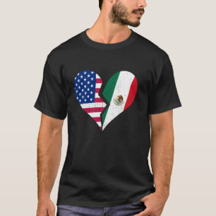 Camiseta EE. UU. y banderas de México: símbolo de corazón r