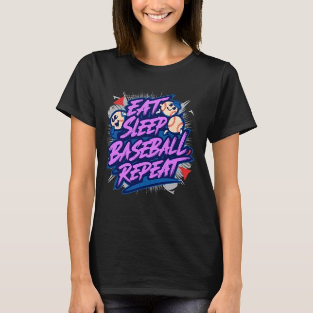 Camiseta Eee Sleep Baseball Repetir, Béisbol Lover, Funny S (Anverso)