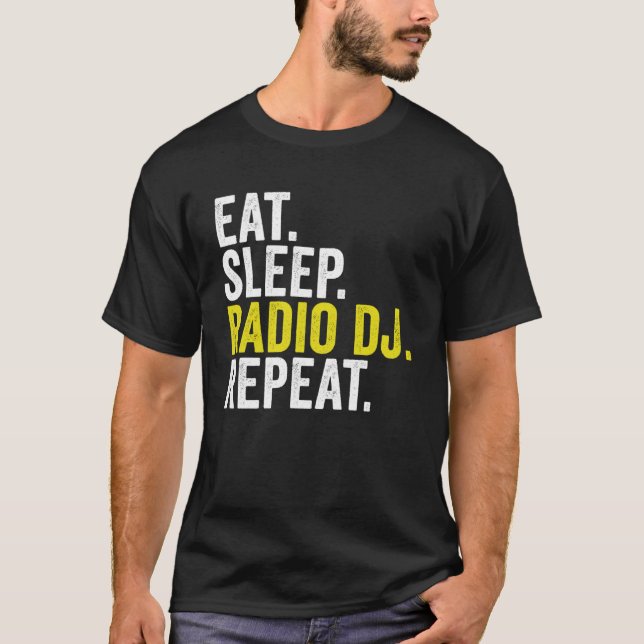 Camiseta Eee Sleep Radio DJ Repetir Jockey de disco (Anverso)