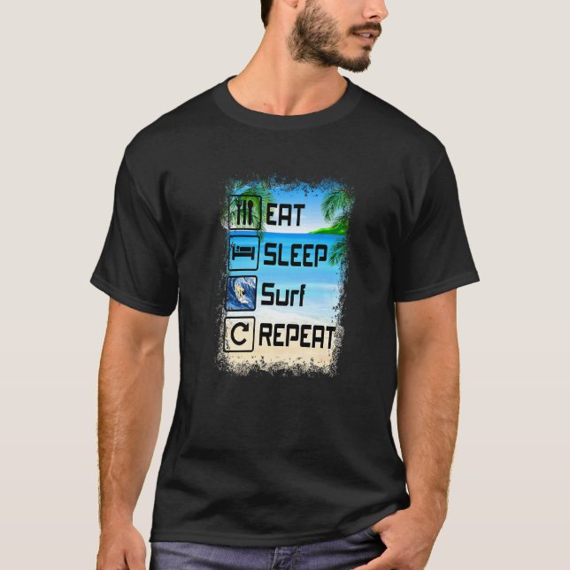Camiseta Eee Sleep Surf Repetir Funny Surfer Beach (Anverso)