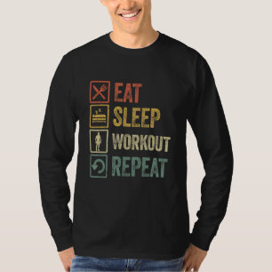 Camiseta Eee Sleep Workout Repetir Gracioso Retro Workout G