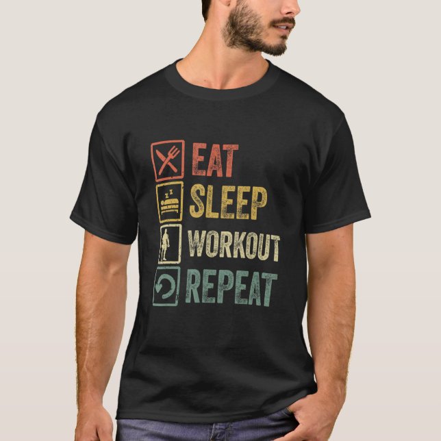 Camiseta Eee Sleep Workout Repetir Gracioso Retro Workout G (Anverso)