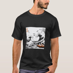 Camiseta Eerie Art Hokusai's Wave con gatos de Halloween T 
