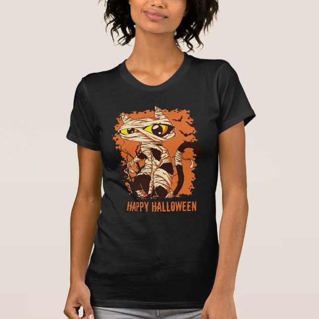 Camiseta Eerie Mummy Cat Happy Halloween (Anverso)