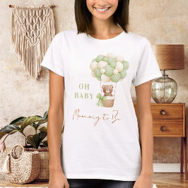 Camiseta Eeutral Green Teddy Bear Oh Baby Balloon Mami