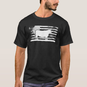 Camiseta EEUU Bandera Americana EEUU Cow Red Angucher Ranch
