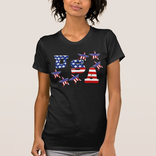 Camiseta EEUU Bandera estadounidense texto con estrellas y  (Anverso)