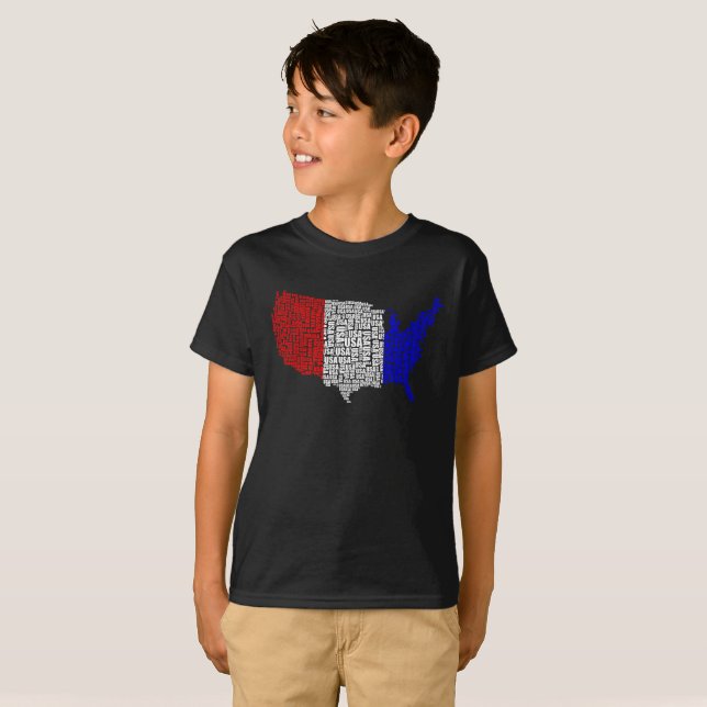 Camiseta EEUU tipográfico en rojo, blanco y azul (Anverso completo)