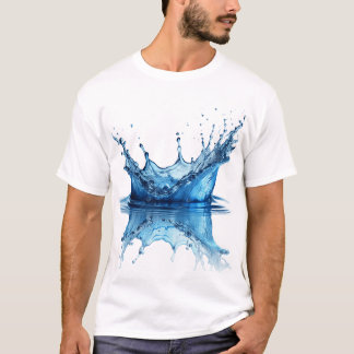 Camiseta Efecto de Salpicadura de Agua Azul Puro