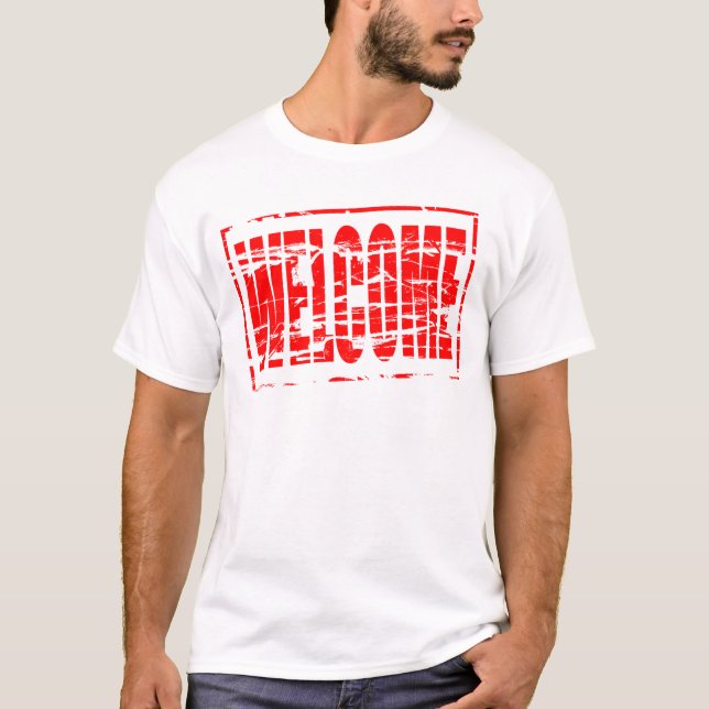 Camiseta Efecto de sello de goma rojo Bienvenido (Anverso)