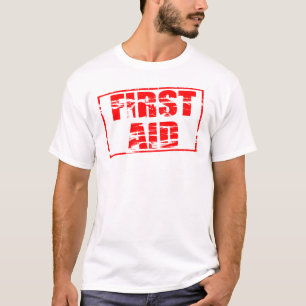 Camiseta Efecto de sello de goma rojo. Primeros Auxilios. 