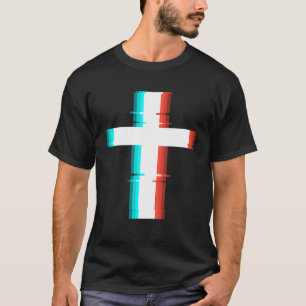 Camiseta Efecto Glitch moderno de la Cruz Cristiana de Guay