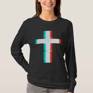 Camiseta Efecto Glitch moderno de la Cruz Cristiana de Guay
